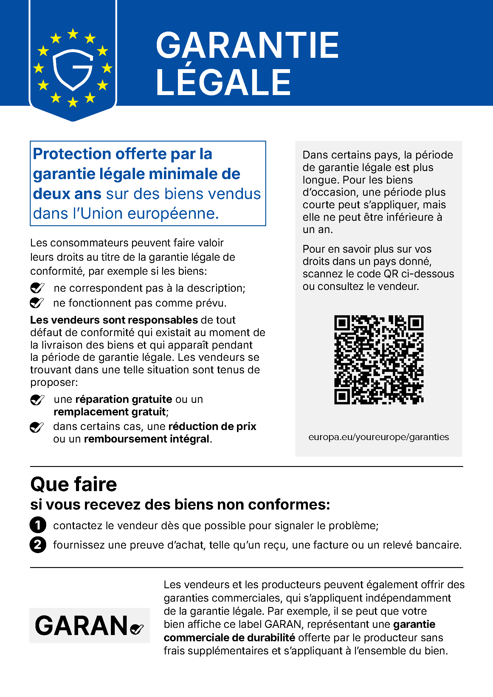 Avis de l’UE sur la garantie légale de conformité